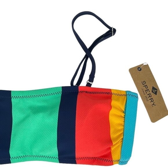 Sperry Striped Polyester Blend Bandeau Lace Up Bikini Top - Picture 3 of 5